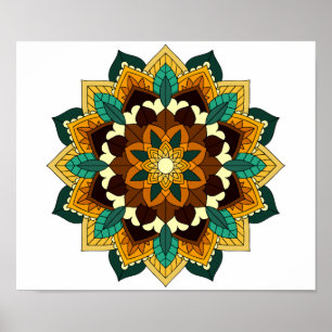 Poster Mandala Motif 2002 en jaune et bronzette