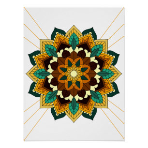 Poster Mandala Motif 2002 en jaune et bronzette