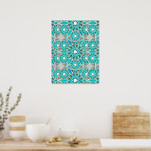 Poster Mandala Motif, Turquoise, gris argenté et blanc (Cuisine)