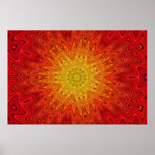 Poster Mandala orange et jaune soleil/étoile/coeur