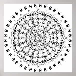 Poster Mandala Orné à Couches avec Détails de Feuille et