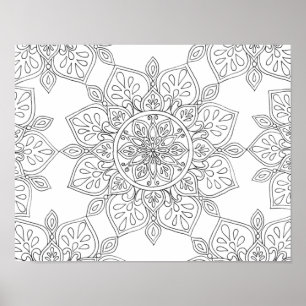 Poster Mandala pour la coloration de la flore blanche noi