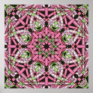 Poster Mandala psychédélique rose et vert en kaléidoscope