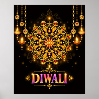 Poster Mandala Rangoli doré Diwali Festival des lumières