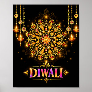 Poster Mandala Rangoli doré Diwali Fête des lumières