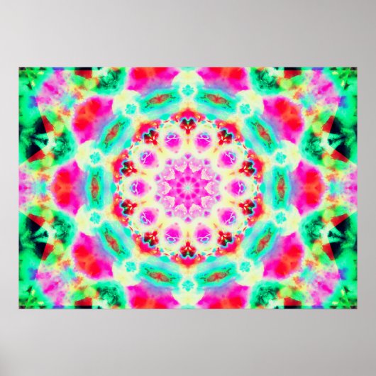 Poster Mandala rose vif et vert (Devant)