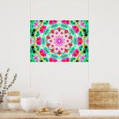 Poster Mandala rose vif et vert (Cuisine)