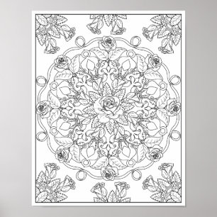 Poster Mandala Roses pour la coloration pour adultes