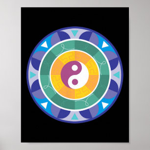 Poster Mandala Spirituel Arc-en-Ciel Yin Yang Chinois