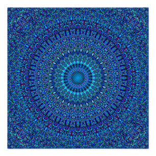 Poster Mandala spirituel bleu de jardin d'agrément