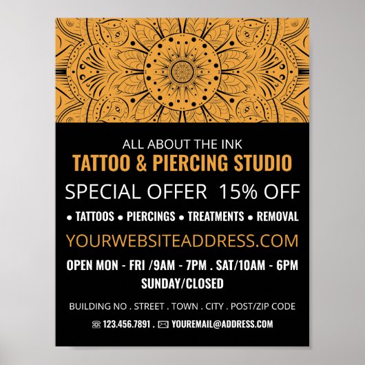 Poster Mandala Symbole, Tatouage & Corps Piercing Studio (Devant)