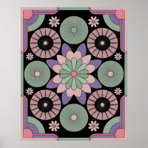 Poster Mandala Symétrique Floral Rétro Pastel
