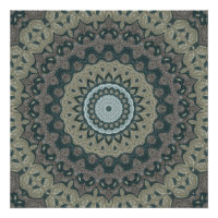 Mandala Taupe et Bleu Vert avec Symétrie Tribale