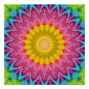 Poster Mandala Tie-Dye Arc-en-Ciel à la Symétrie Vibrante