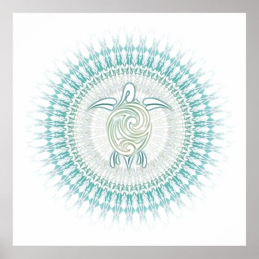 Poster Mandala Tortue Verte Turquoise Côtière (Devant)