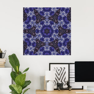Poster Mandala Tourbillon Indigo Profond avec Motifs Flui