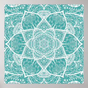 Poster Mandala turquoise et blanc - Loerganen Spruce Bleu
