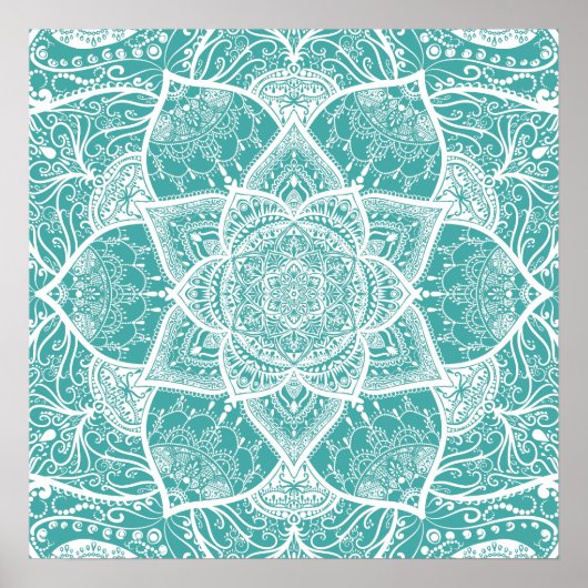 Poster Mandala turquoise et blanc - Loerganen Spruce Bleu (Devant)