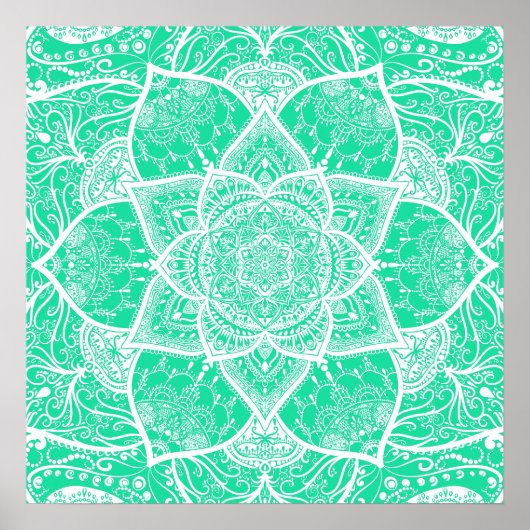 Poster Mandala turquoise et blanc - Loergann en Cèdre (Devant)