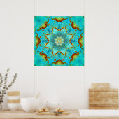 Poster Mandala turquoise et rouille (Cuisine)