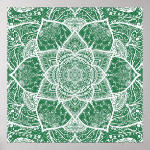 Poster Mandala vert et blanc - Loergann à Rosemary