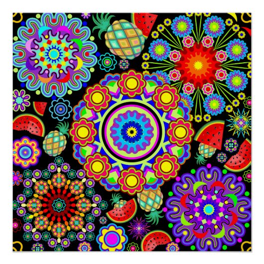 Poster Mandalas et Motif de fruits exotiques (Devant)