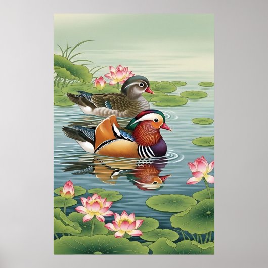 Poster Mandarin Canards Feng Shui Peinture - Amour & Harm (Devant)
