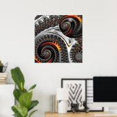 Poster Mandelbrot argenté et orange avec sphère (Bureau à domicile)