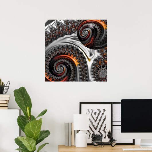 Poster Mandelbrot argenté et orange avec sphère (Bureau à domicile)