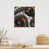 Poster Mandelbrot argenté et orange avec sphère (Cuisine)