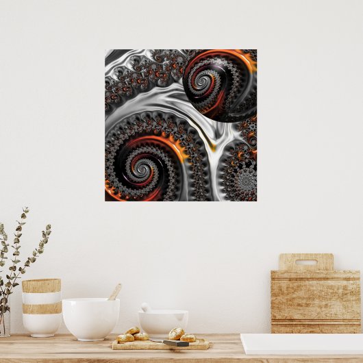 Poster Mandelbrot argenté et orange avec sphère (Cuisine)