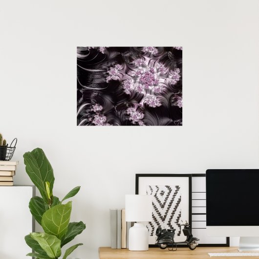 Poster Mandelbrot Set Art numérique fractal rose et noir (Bureau à domicile)