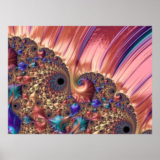 Poster Mandelbrot Set Art numérique fractal rose et or (Devant)