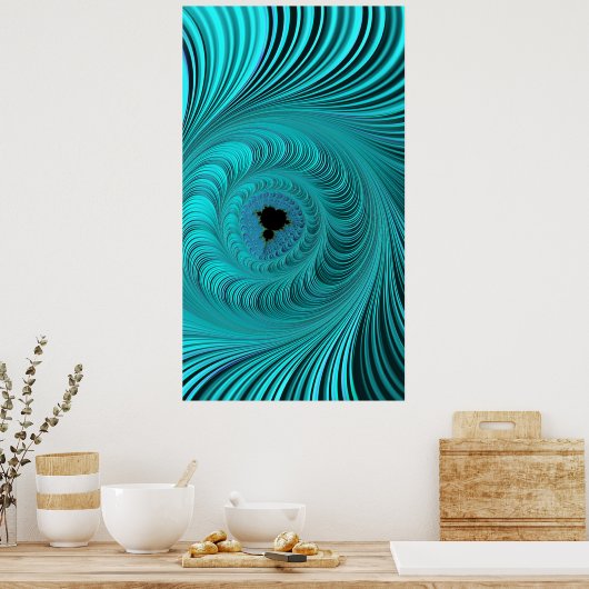 Poster Mandelbrot Whirlpool Aqua Blue Fractal Abstrait (Cuisine)