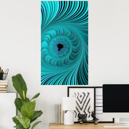 Poster Mandelbrot Whirlpool Aqua Blue Fractal Abstrait (Bureau à domicile)