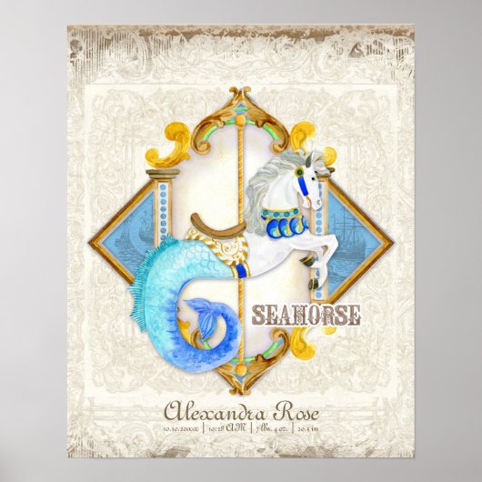 Poster Manège Fantastique de Bébé Cirque Cheval Marin Vin (Devant)