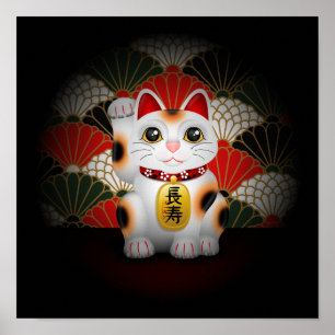 Poster Maneki en céramique blanc Neko