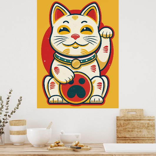 Poster Maneki Neko - Chat chanceux (Cuisine)
