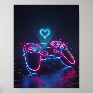 Poster Manette de jeu Cyberpunk – Cœur Pixel Néon