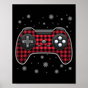 Poster Manette de jeu vidéo carreaux rouges garçons enfan