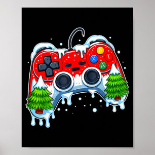 Poster Manette de jeu vidéo chapeau de Noël Santa Gamer B