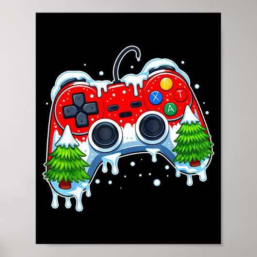 Poster Manette de jeu vidéo chapeau de Noël Santa Gamer B (Devant)
