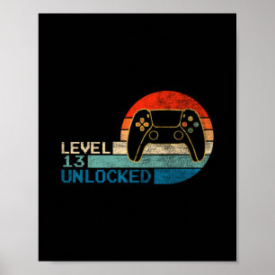 Poster Manette de jeu vidéo niveau 13 débloqué Anniversai