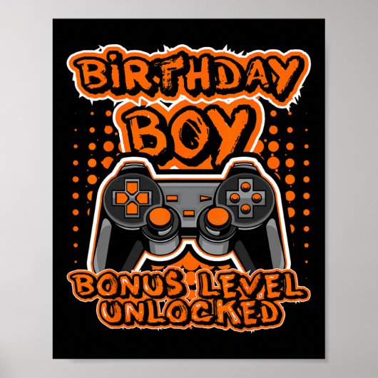 Poster Manette de jeu vidéo orange rétro 8 bits Bi (Devant)