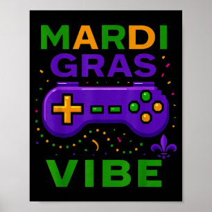 Poster Manette de jeu vidéo rétro ambiance Mardi Gras