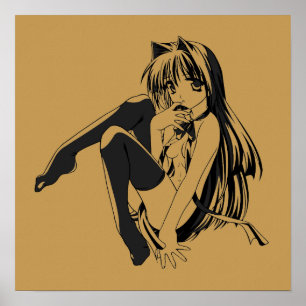 Poster Manga, Chat fille aux oreilles de chat Furry Kawai