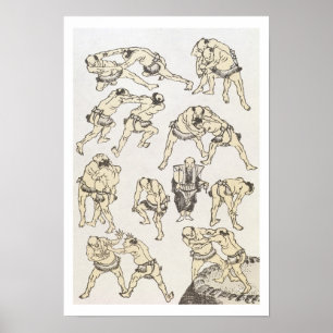 Poster Manga: studies of gestures and postures of wrestle