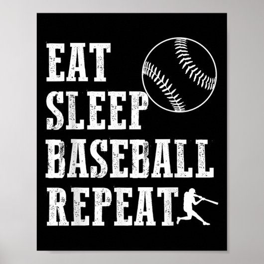 Poster Manger Baseball Sleep Répéter Batter Life Srts Hus (Devant)
