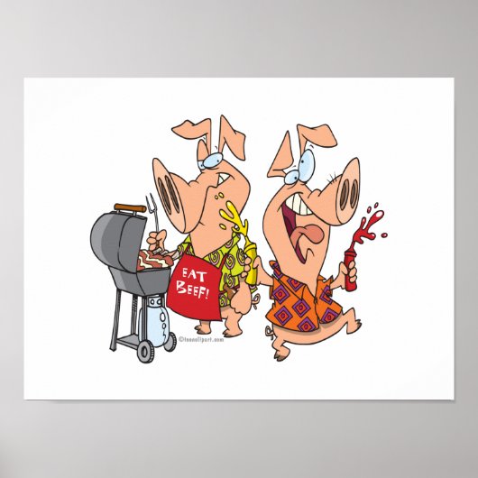 Poster manger boeuf drôle barbecue BBQ cochons (Devant)