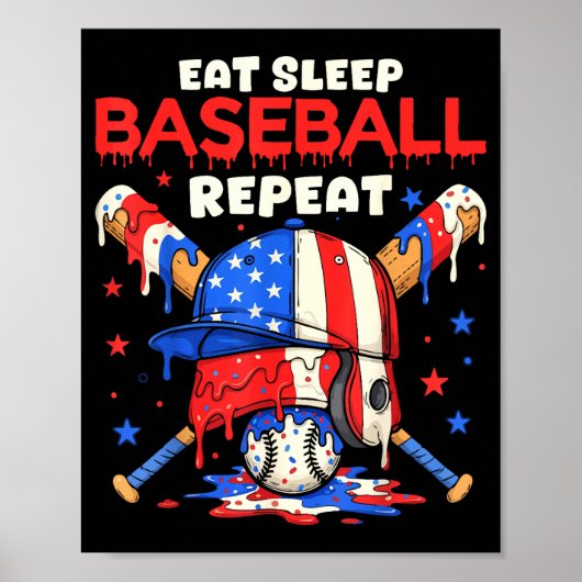 Poster Manger Dormir Baseball Répéter Drôle Crème Glacée (Devant)